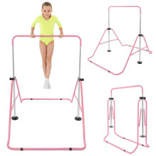 Barra di Ginnastica Regolabile per Bambini Rosa, Pieghevole 5 Altezze 88–129 cm, Struttura Stabile in Acciaio da 3 Anni