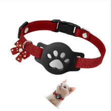 Adjustable Reflective Cat Collar with Silicone Holder compatible with Apple AirTag, Waterproof Pet Tracking Collar for iOS Find My Tracker Red