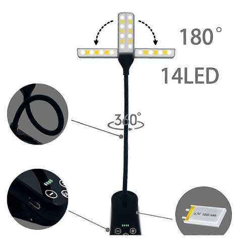 Διπλό φως ανάγνωσης με 14 LED αφής με 8 φωτεινότητες, επαναφορτιζόμενο φως ανάγν 2