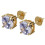 (Two combinations) 8mm Round White Cubic Stud Earrings, Gold & Silver Tone Sparkling 1