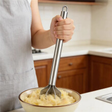 Stainless Steel Meat Masher, 6 Blade Ground Beef Chopper Tool, Potato Masher with Handle