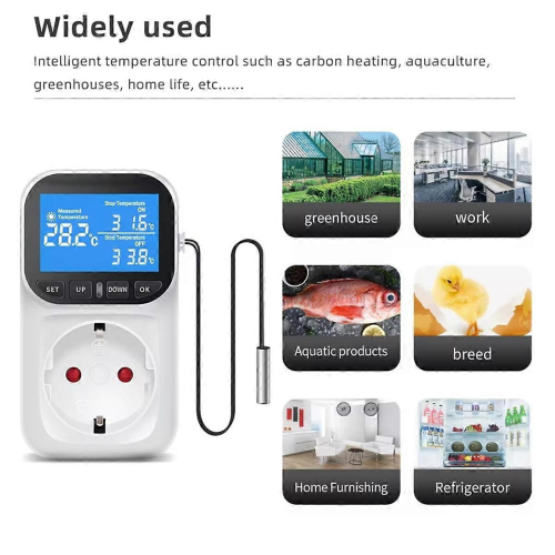 Digital Temperature Controller Socket Outlet Thermostat with Time Sensor Probe Heating Cooling Switch 16A EU Plug 1
