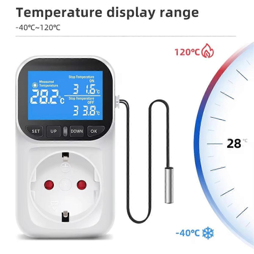 Digital Temperature Controller Socket Outlet Thermostat with Time Sensor Probe Heating Cooling Switch 16A EU Plug 2
