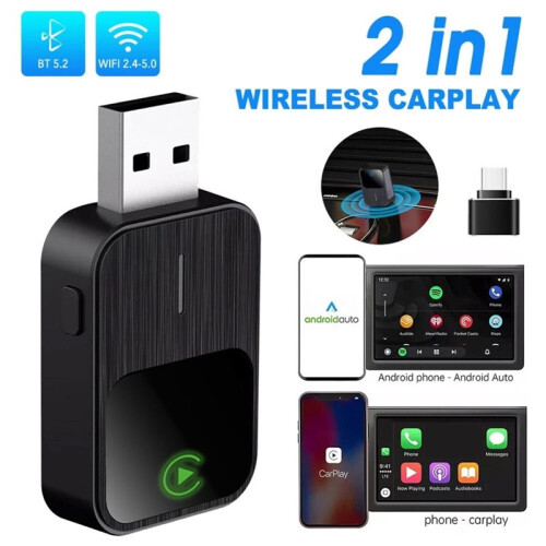 Wireless Android Auto Adapter 2 In1 Wireless CarPlay Dongle AI  Box Car Intelligent System USB Plug and  Silver 2