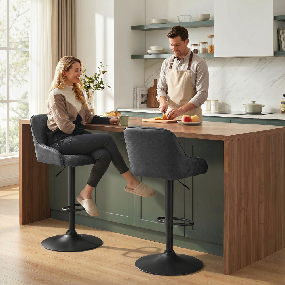 Homcom (Black) Bar Stools Set Of 2 Adjustable Swivel Counter Height