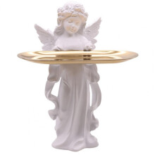 Decorative Metal Tray Wear-resistant Storage Tray Elegant Angel Figurine Jewelry Tray Exquisite Resin Decorative Dish for Rings