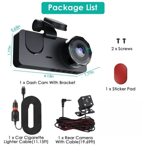 Three Channel 1080P Wifi Car Dash Cam With Night Vision 2