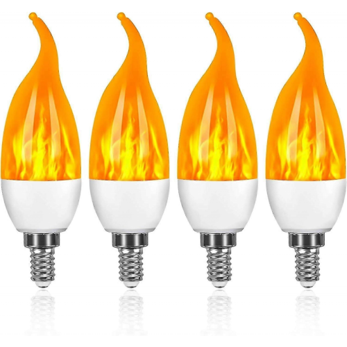 E14 LED Flame Bulb 3W, 3 Lighting Modes, 4 Pack Decorative Flickering Flame Effect Bulbs for Home Decor, Warm Light