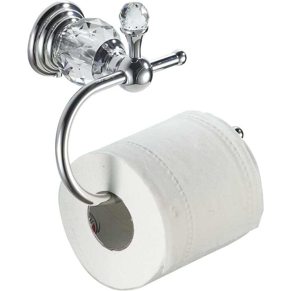 Brass Toilet Paper Holder with Crystal Accent, Polished Chrome Wall Mounted Bathroom Tissue Roll Dispenser