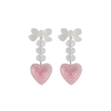 Boucles d'oreilles pendantes en forme de cœur et nœud papillon avec cristal pour femme, élégantes boucles d'oreilles pendantes, bijou f