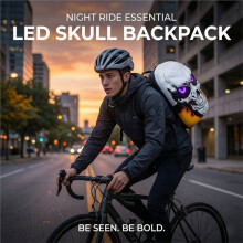 Zaino Teschio LED 3D con Scocca Rigida per Moto con Occhi Programmabili Controllo App Borsa di Stoccaggio per Viaggi In Bicicletta Bianco