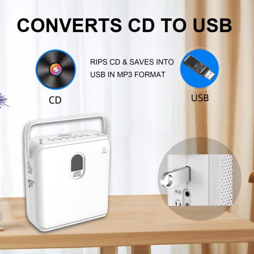 Φορητό Bluetooth CD Player με κάθετο σχεδιασμό, ραδιόφωνο FM, είσοδο USB και AUX, οθόνη LC 2