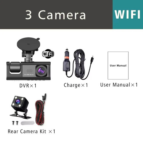 Three Way 1080P Dash Cam Night Vision Loop Record 2In Screen DVR 1