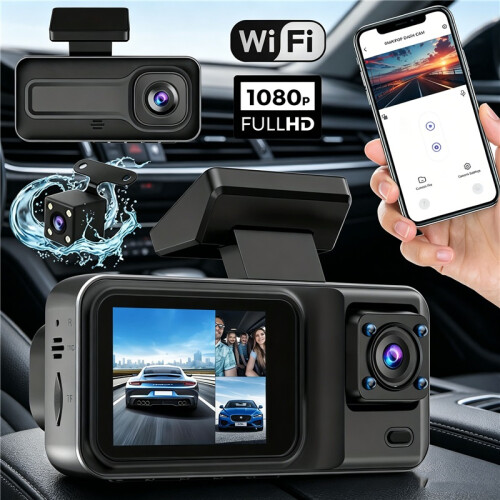 3 Channel 1080P Car Dash Cam DVR Night Vision Loop Recording Rear Camera