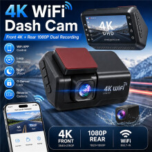 Front Rear Dual Lens 4K UHD WiFi Dash Cam With Night Vision Loop Recording