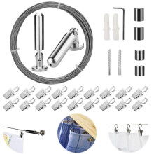 5 Meters] Wall Mount curtain Wire Rod Set with (20 Hanging clips) - Pi
