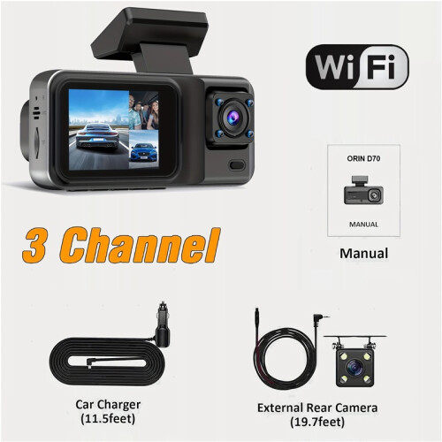 3 Channel 1080P Car Dash Cam DVR Night Vision Loop Recording Rear Camera 1