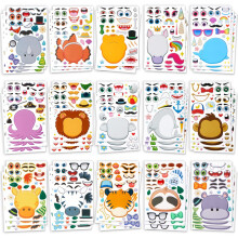 90 PCS 9.8”x6.7" Make-a-face Sticker Sheets Make Your Own Animal Mix and Match Sticker Sheets with Safaris, Sea and Fantasy Animals Kids Party Favor