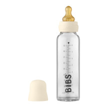 BIBS Baby glass Bottle Anti-colic Round Natural Rubber Latex Nipple Supports Natural Breastfeeding complete Set - 225 ml Ivory