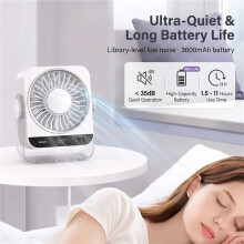 Mini ventilatore portatile 5 velocità montaggio a parete batteria lunga durata bianco
