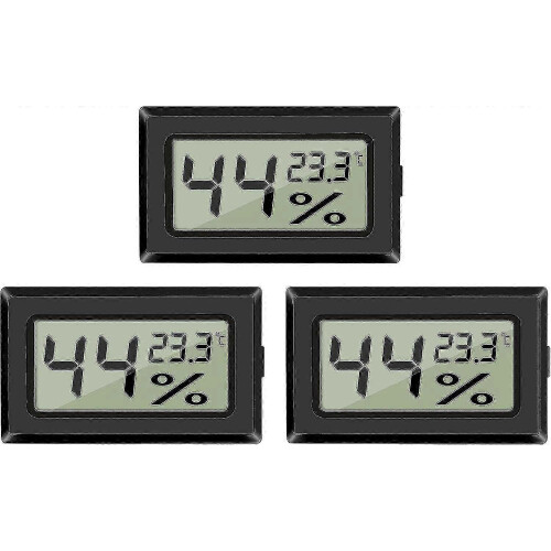 Confezione da 3 mini termometri e igrometri digitali LCD per serre, auto, casa e ufficio, colore nero.