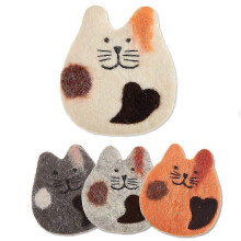 Lot de 4 dessous de verre mignons en feutrine de laine en forme de chat, 12,7 x 14 cm (5 x 5,5 pouces).