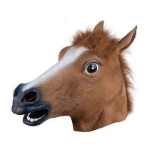 Realistic Full Head Fur Mane Latex Horse Mask Creepy Animal for Party Costume