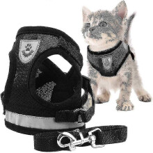 (Black, 36cm) Kattenharnas met 360 borstontwerp en reflecterende strepen voor veilige wandelingen in het donker, verstelbare maten.
