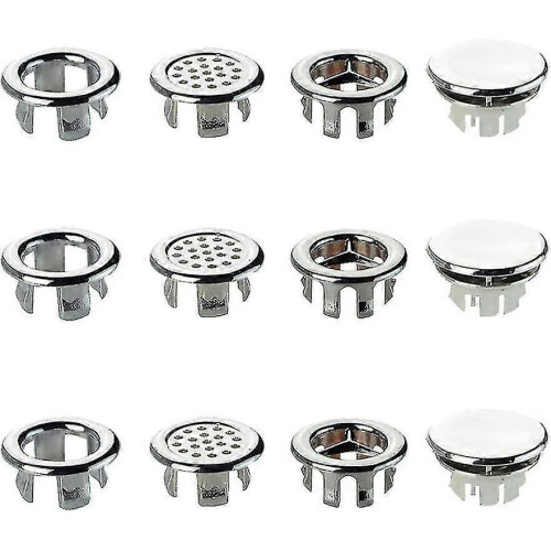 12-Pack Round Hole Sink Overflow Rings Replacement Trim Inserts for Washbasin