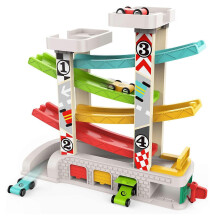 Pista de carreras de coches de madera para canicas, juguete para niños