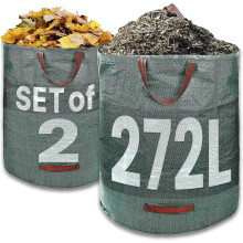 Sacchi per rifiuti da giardino resistenti da 272 litri, colore verde, confezione da 2, con manici in tessuto industriale, riutilizzabili.