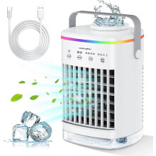 Refroidisseur évaporatif portable Mini Personnel Mobile 4 vitesses de ventilation 7 veilleuses Maison Bureau