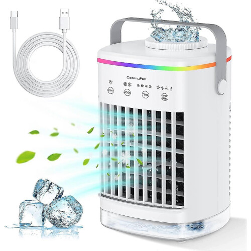 Portable Evaporative Cooler Mini Personal Mobile 4 Wind Speeds 7 Night Lights Home Office