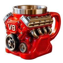 (V8) Kaffeebecher aus Edelstahl mit V8-Motor-Design, doppelwandig vakuumisoliert für Auto-Enthusiasten