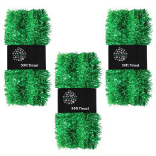 Christmas Tree 3 Packs 50ft x 3cm (150ft) Tinsel GREAT VALUE - Green