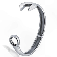 Silver 316L Tool Inspired Wrench Bangle Bracelet for Men Stainless Steel Jewelry