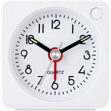 MiniAnalogTravelAlarmClock Silent NonTicking Snooze Light Battery Easy Setup White 1Pcs