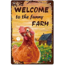 Plaque murale vintage en métal « Bienvenue à la ferme rigolote » (1 pièce) - Décoration murale en fer
