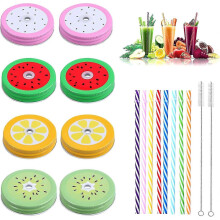 Couvercles décoratifs en métal pour bocaux Mason à ouverture standard, 18 pièces avec trou pour paille + 8 couvercles décoratifs