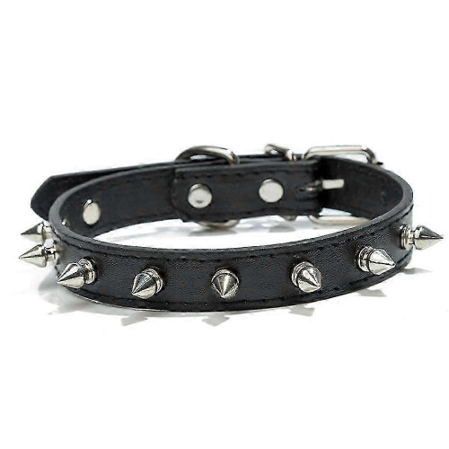 (black, M) Bite-Resistant Leather Dog Collar, Adjustable for Small Dogs, Solid Colour