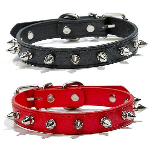 (sky blue, M) Bite-Resistant Leather Dog Collar, Adjustable for Small Dogs, Solid Colour 1