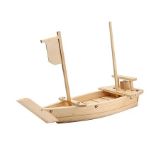 (White Wooden) Drewniany talerz do sushi łódka 51,5 cm, ręcznie robiony, z naturalnego litego drewna, do japońskiej restauracji i domu