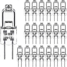 (10W) Lampadine alogene G4 da 10W 12V, luce bianca calda, confezione da 20, compatibili con portalampade G4 per illuminazione di armadi e cucine.