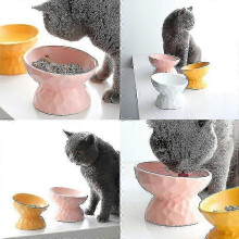 (white, 280ML) Elevated Ceramic Cat Bowl for Joint Relief, Anti-Tip Heavy Duty Base, 200ml/280ml Capacity