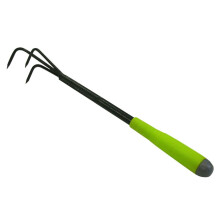 Small Rubber in Black/Green, Cultivator with Shape-fitting Handle, Garden Tool with 3 Prongs, Hand Cultivator Powder-Coated, Dulling Device with