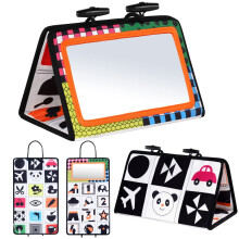 Tummy Time Mirror, Baby Mirror Black and White Sensory Toys Tummy Time Activity Mirror, Baby Mirror Toy Safe Foldable with High Contrast Patterns Play