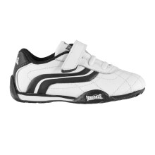 (3 UK Child, White/Navy) Lonsdale Childrens/Kids Camden Leather Hook and Loop Trainers