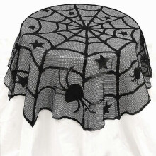 Spider Web Lace Skeleton Skull Tablecloth Black Fireplace Halloween Decor