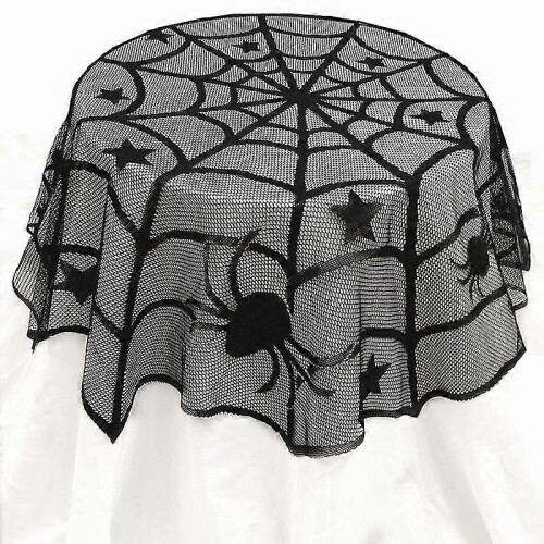 Spider Web Lace Skeleton Skull Tablecloth Black Fireplace Halloween Decor
