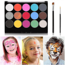 Washable 15-Color Face & Body Painting Palette Set with 2 Professional Brushes